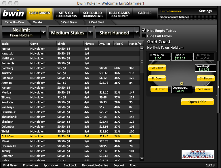 Bwin Poker Screenshot Lobby