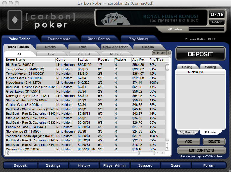 Carbon Poker Screenshot Lobby