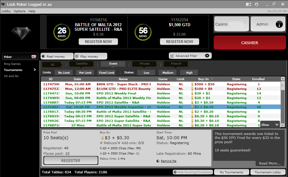 Lock Poker Screenshot Lobby